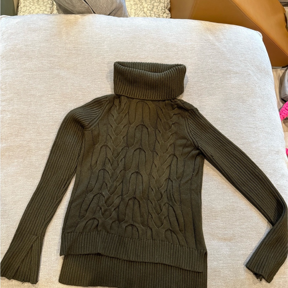 Alexander McQueen Dark Green Cable Knit Turtleneck Sweater